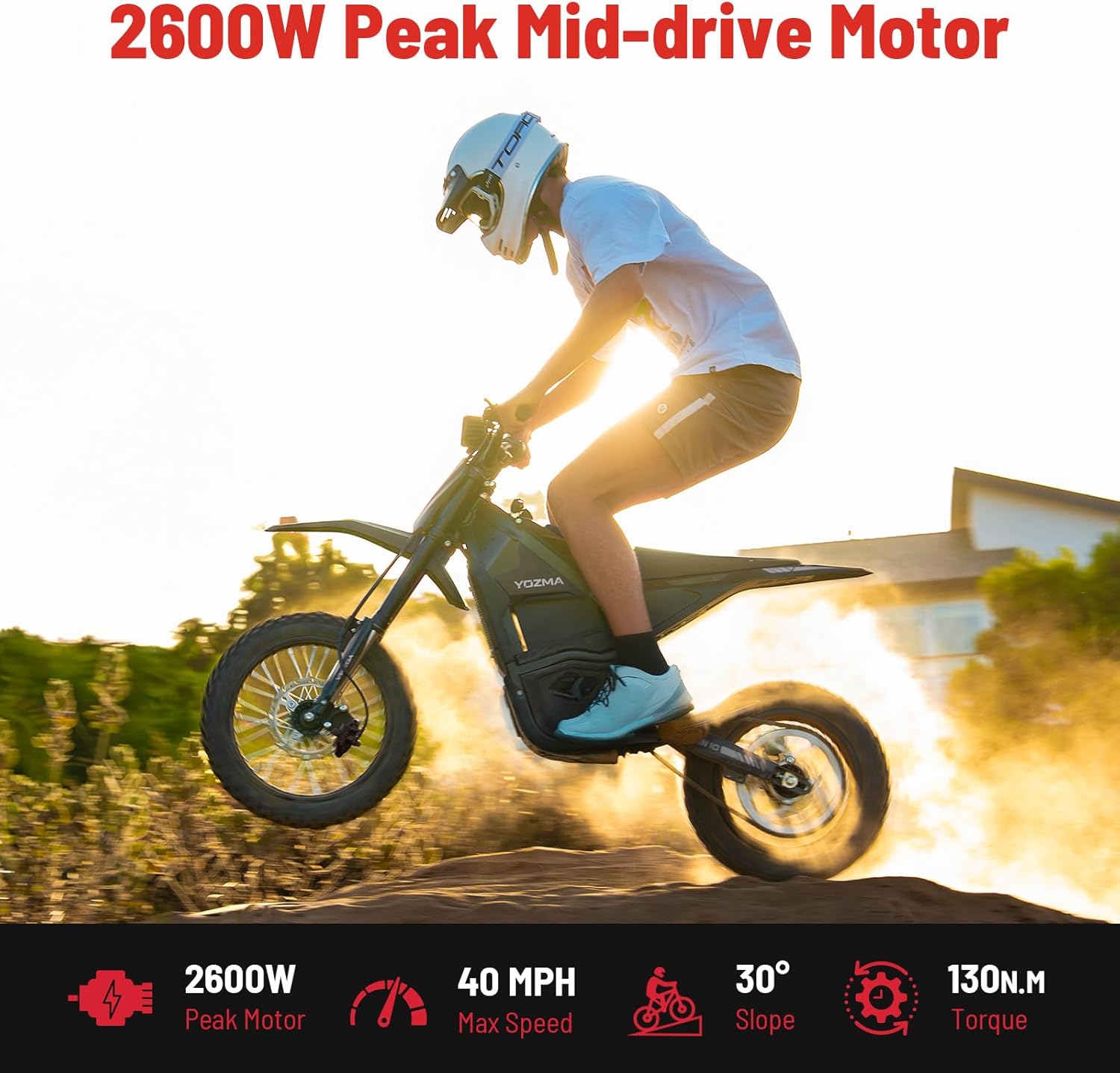 2600W Electric Dirt Bike for Teens & Adults, Up to 40 MPH Off-Road E-Bike with Full Suspension, Hydraulic Brakes & All-Terrain Performance