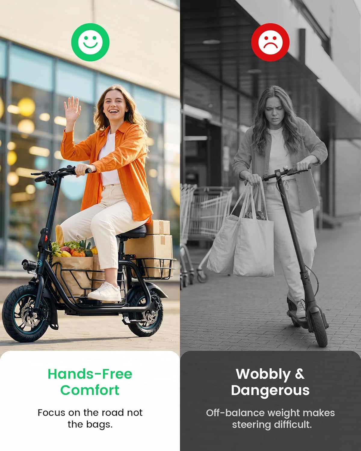 Foldable Electric Scooter with Seat for Adults, Peak 550W Motor, Up to 19 MPH, Commuter E-Scooter with Storage Basket & 20 Miles Range