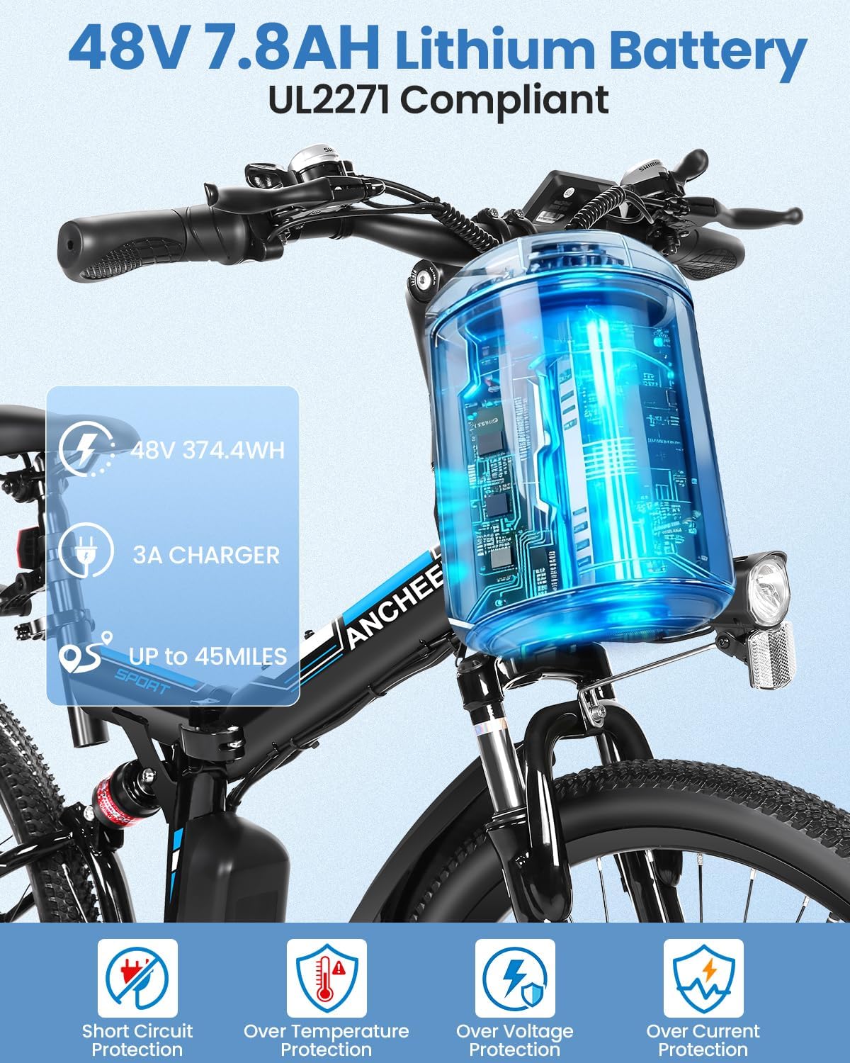 26" Folding Electric Mountain Bike for Adults with 749W Peak Motor, Dual Shock Absorbers, 21-Speed Gear System, Up to 19.8 MPH & 50 Miles Range