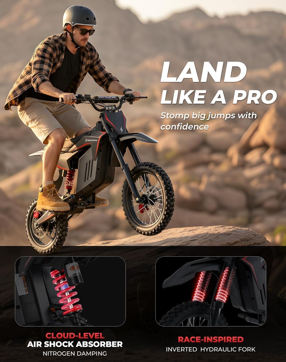 Electric Dirt Bike for Adults & Teens, 3200W Motor, Up to 37 MPH, 14"/12" Fat Tire Off-Road E-Bike, Dual Suspension, Hydraulic Disc Brakes