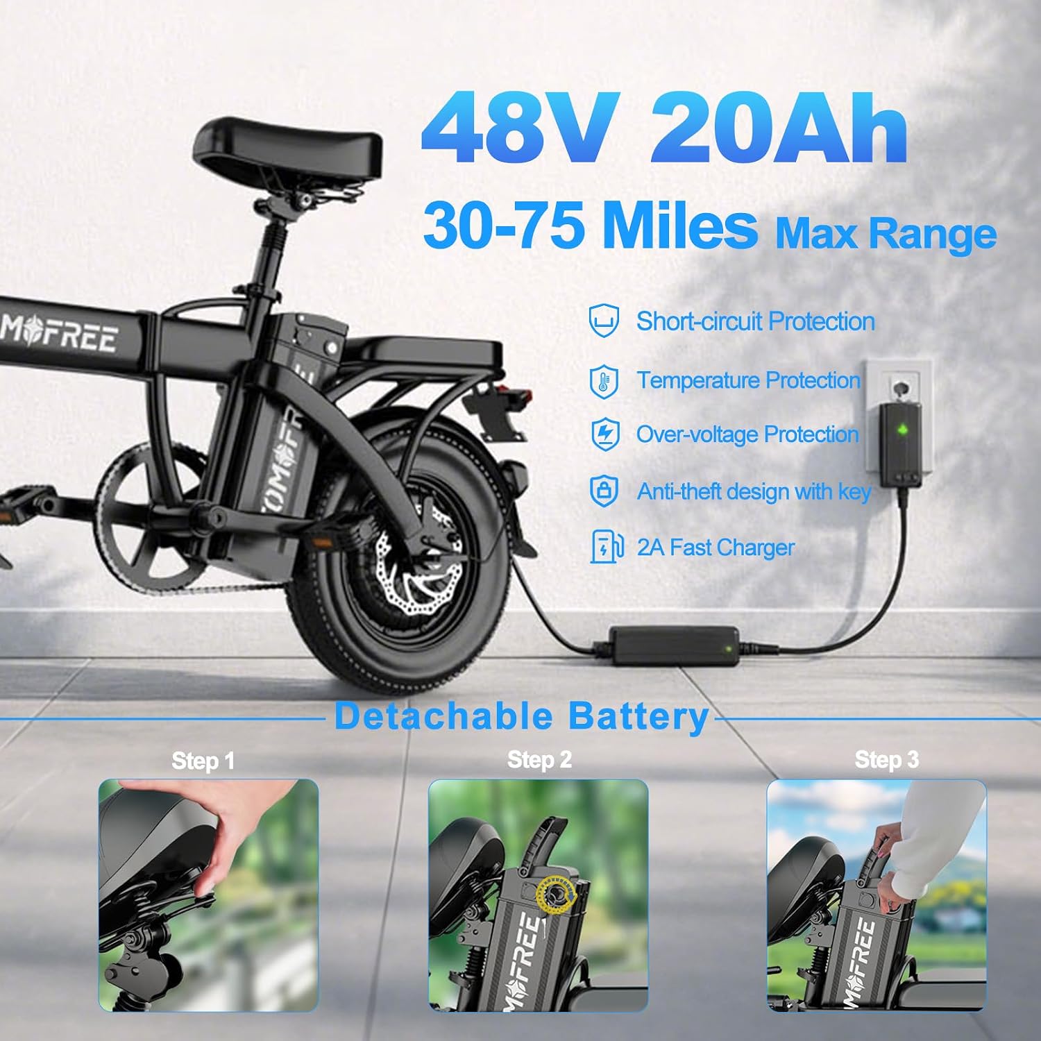 14"/16" Foldable Electric Bike for Adults & Teens, 400W Motor, Mini Commuter E-Bike with Up to 75 Miles Pedal-Assist Range