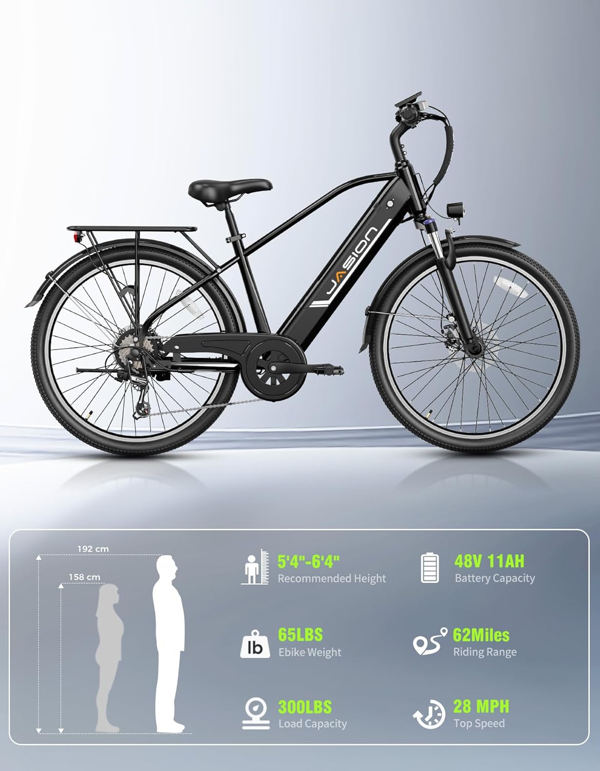 26" Electric Commuter Bike for Adults, Peak 1200W Motor, Up to 28 MPH, City E-Bike with Up to 62 Miles Range