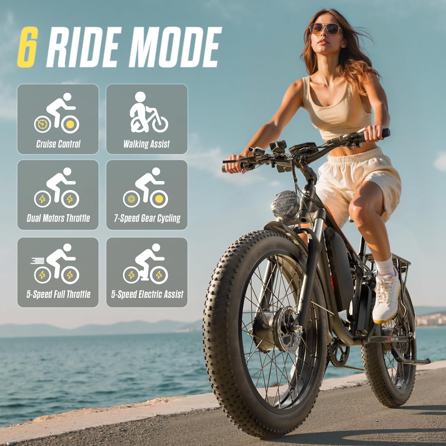 6000W Dual Motor Electric Bike for Adults, 24" Fat Tire E-Bike with Up to 110 Miles Range, Full Suspension All-Terrain Commuter & Mountain Bicycle, Up to 45 MPH