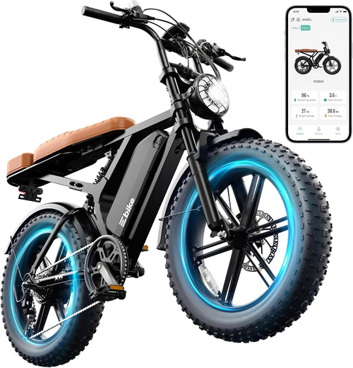 1500W Peak Electric Bike for Adults, 20" Fat Tire E-Bike with 60–100 Miles Range, Full Suspension, 7-Speed Gear System & Removable Power Pack, UL 2849 Certified