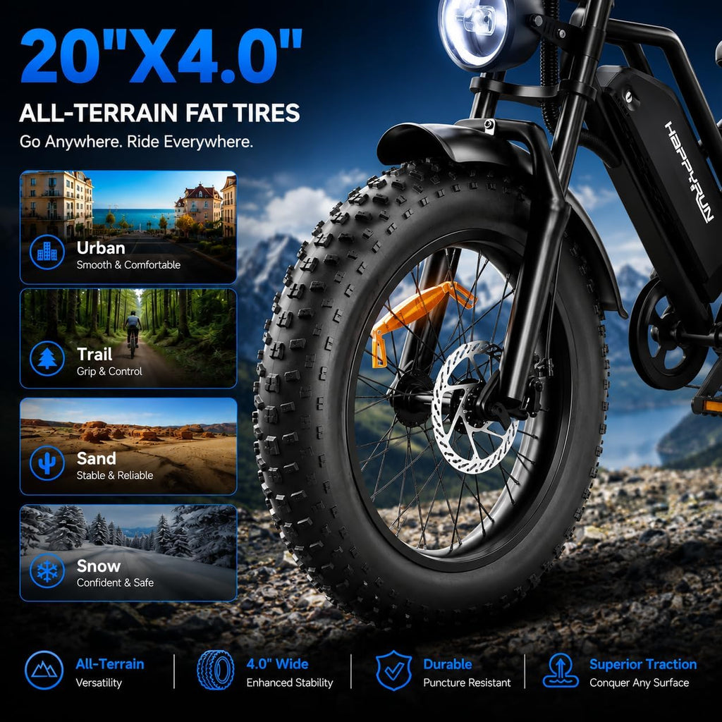 20" Fat Tire Electric Bike for Adults, 1500W Motor, Up to 68+ Mile Range, All-Terrain Electric Mountain E-Bike