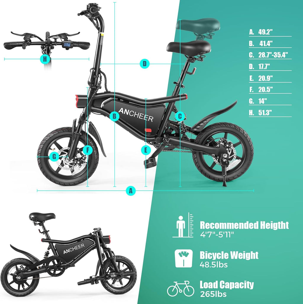14" Foldable Electric Bike for Adults, Up to 20 MPH, 20–50 Mile Range, Dual Suspension, LCD Display, Compact Commuter E-Bike