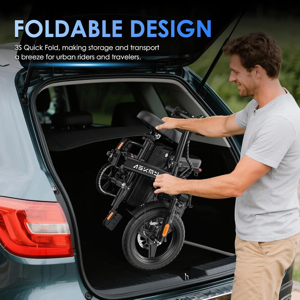 14" Foldable Electric Bike for Adults & Teens, 740W Peak Motor, Up to 30–60 Mile Pedal-Assist Range, Compact Folding E-Bike for Daily Commuting