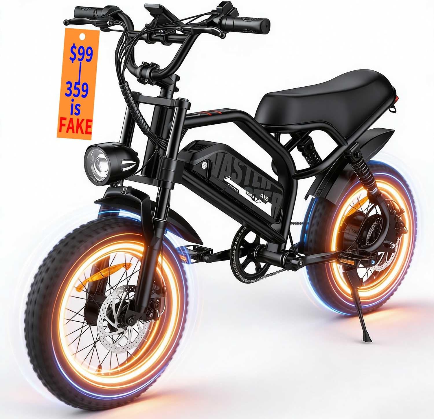 16" Fat Tire Electric Bike for Teens & Adults, 500W E-Bike with Up to 22 MPH Speed, 45 Miles Range, Removable Power Pack, Compact Electric Mountain Bicycle