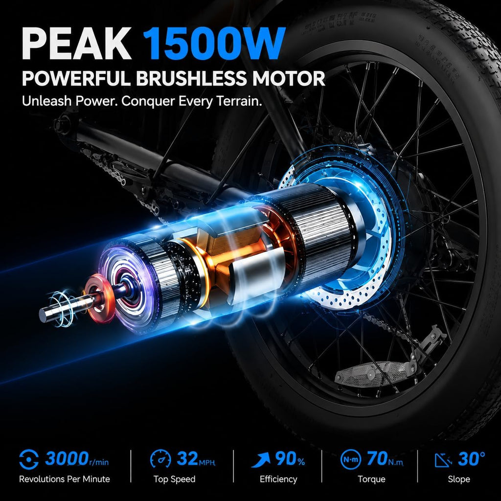 20" Fat Tire Electric Bike for Adults, 1500W Motor, Up to 68+ Mile Range, All-Terrain Electric Mountain E-Bike
