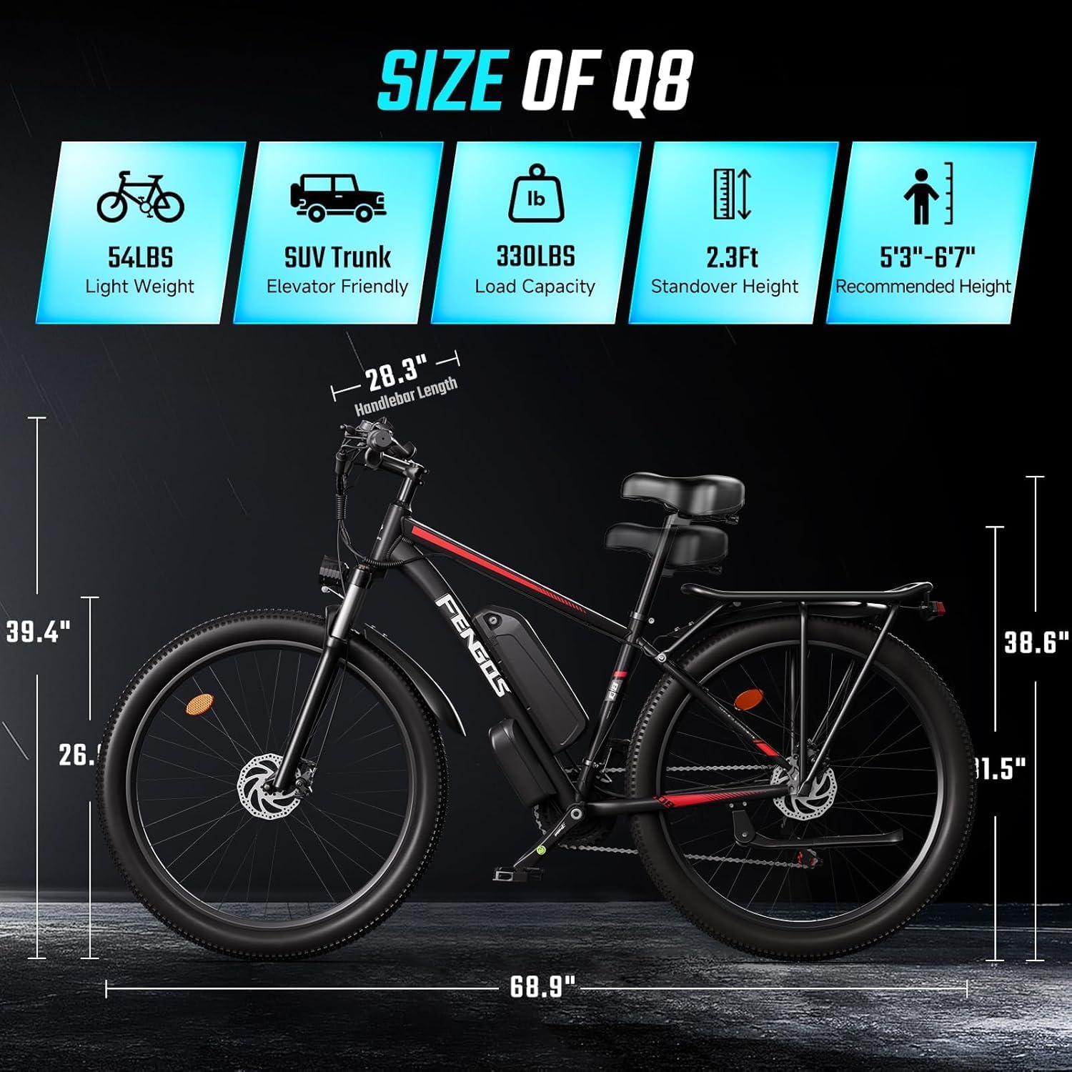 26"/27.5" Electric Mountain Bike for Adults, 2000W/5000W Peak Motor, Up to 35–45 MPH, 80–100 Mile Range, Full Suspension All-Terrain E-Bike