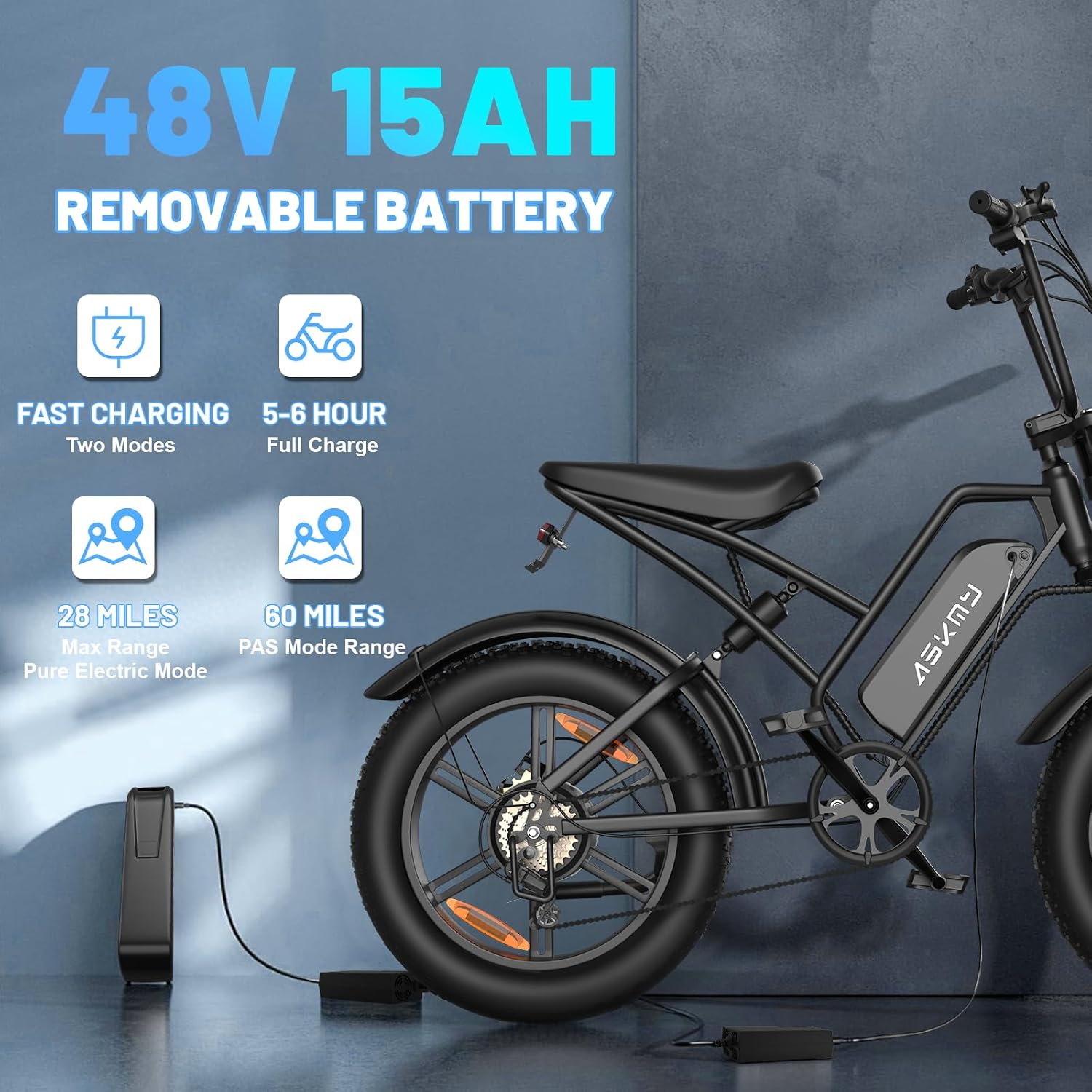 20" Fat Tire Electric Bike for Adults – All-Terrain E-Bike with Removable Power System, Long Range & High-Performance Motor