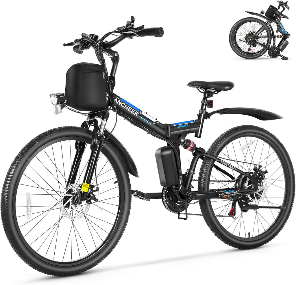 26" Folding Electric Mountain Bike for Adults with 749W Peak Motor, Dual Shock Absorbers, 21-Speed Gear System, Up to 19.8 MPH & 50 Miles Range