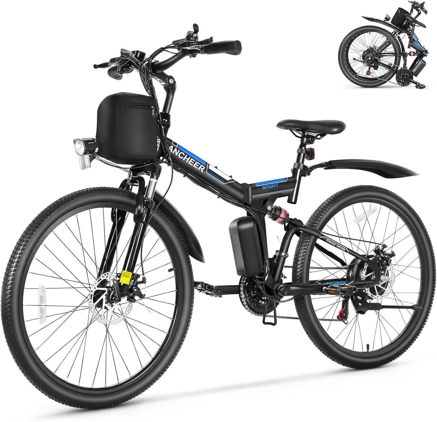 26" Folding Electric Mountain Bike for Adults with 749W Peak Motor, Dual Shock Absorbers, 21-Speed Gear System, Up to 19.8 MPH & 50 Miles Range