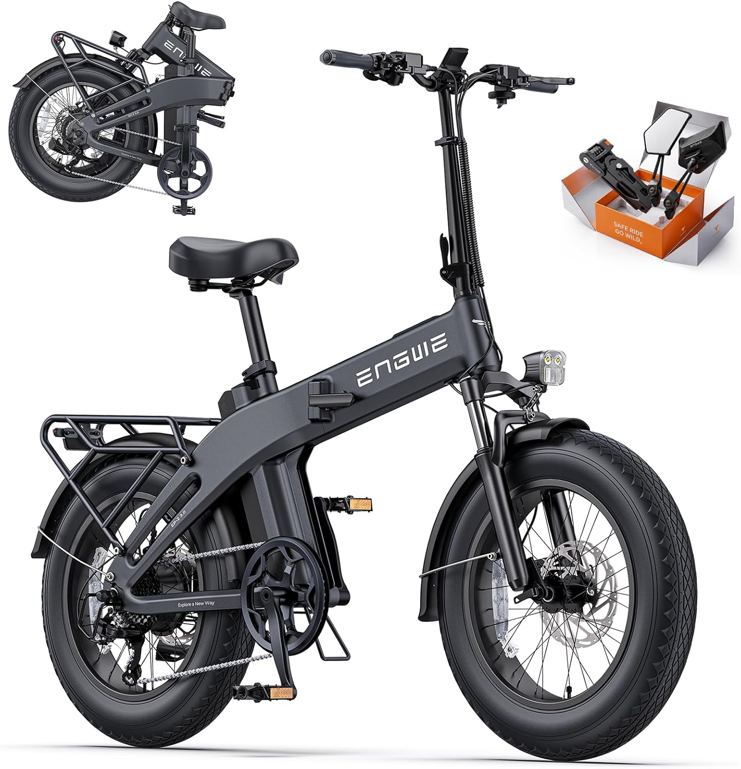 Folding Electric Bike for Adults with 1500W Peak Motor, App Connectivity, 20" Fat Tires, Hydraulic Brakes, Up to 28 MPH & 65 Miles Range