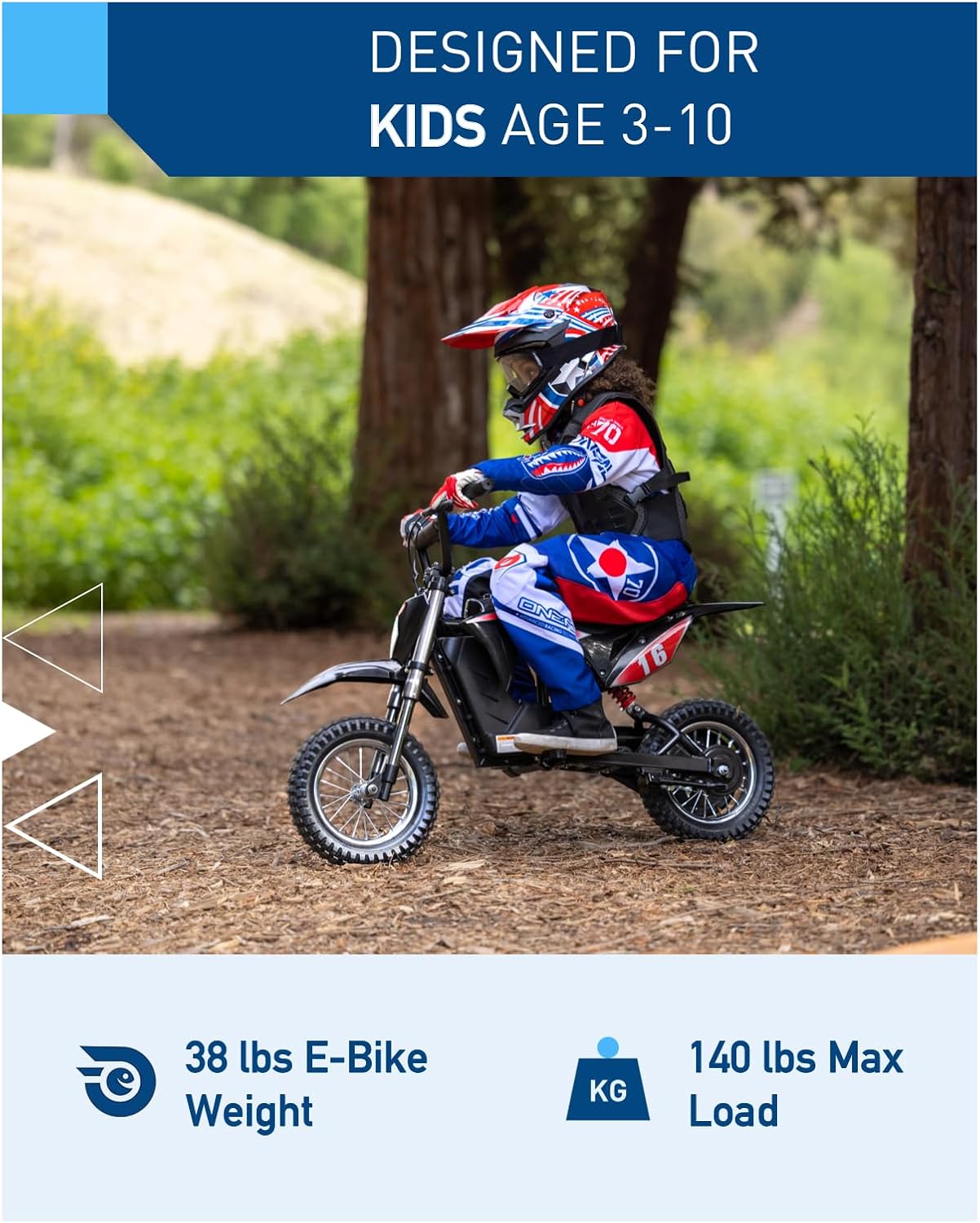 Kids Electric Dirt Bike, 300W Motor, Up to 15.5 MPH, Up to 13.7 Mile Range, 3-Speed Ride-On Motorcycle for Ages 3–10