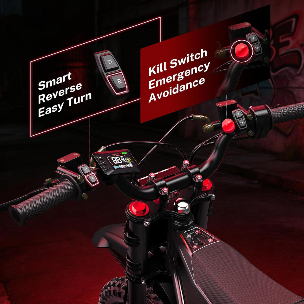 Electric Dirt Bike for Teens – High-Performance Off-Road E-Bike with Fat Tires, Reverse Function & Rugged Trail Design