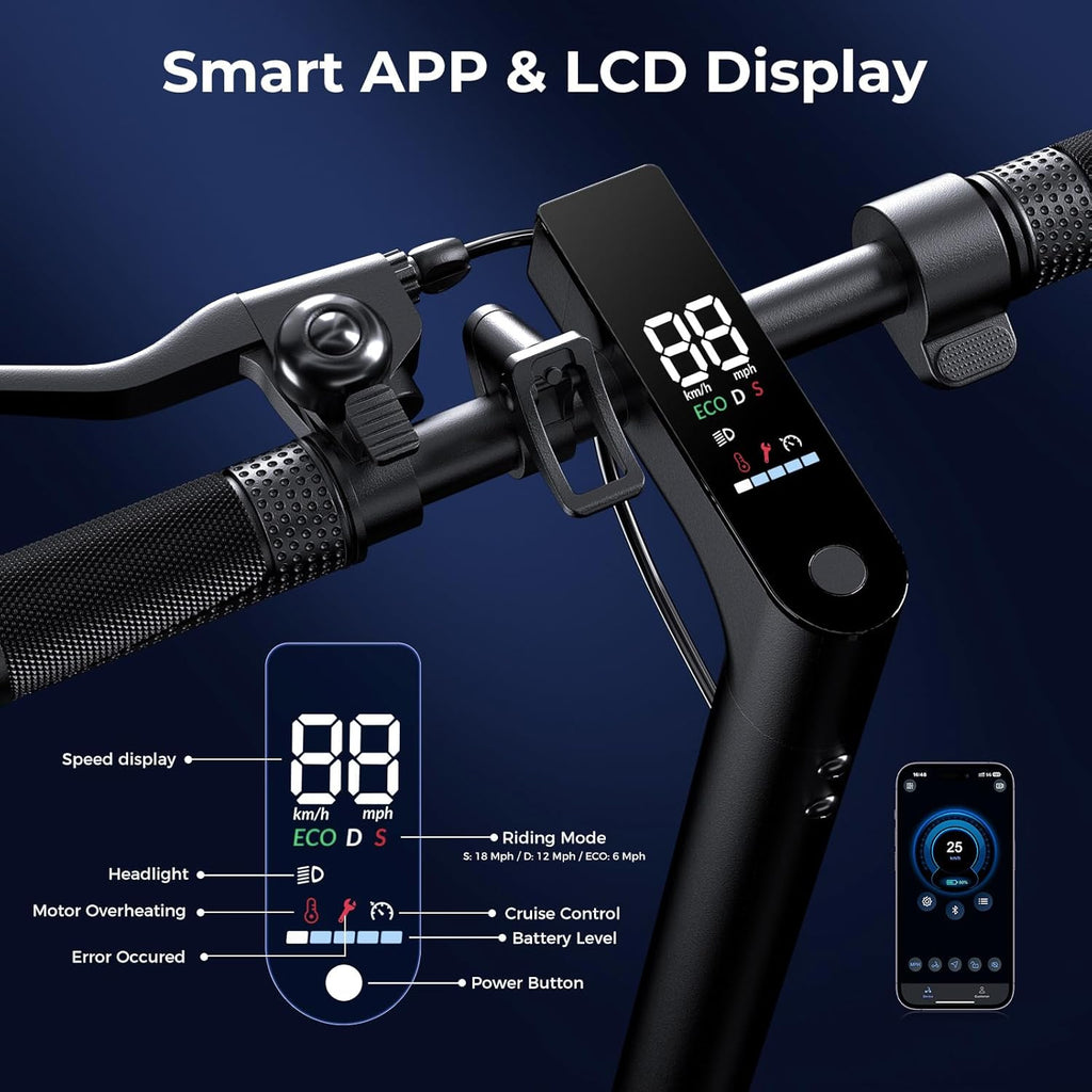 Electric Scooter for Adults & Teens, Peak 1200W Motor, Up to 28 MPH, Foldable E-Scooter with App Control & Long-Range Performance
