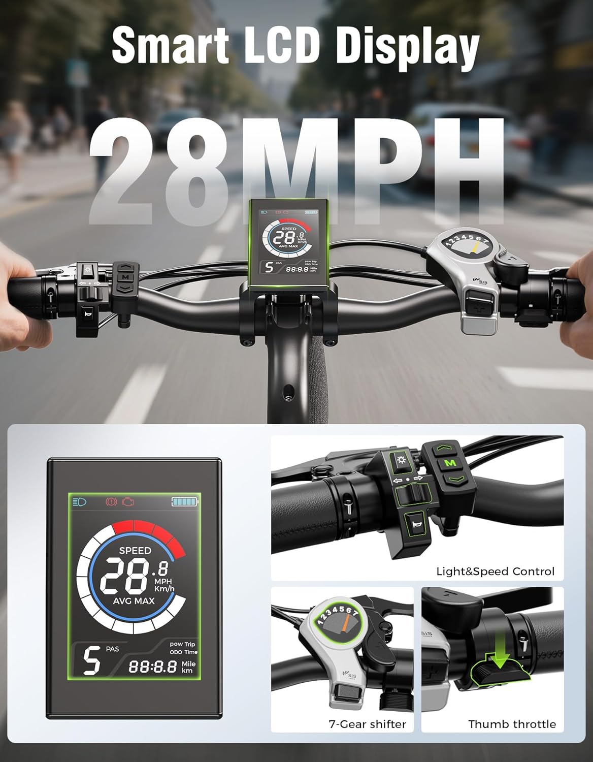 26" Electric Commuter Bike for Adults, Peak 1200W Motor, Up to 28 MPH, City E-Bike with Up to 62 Miles Range