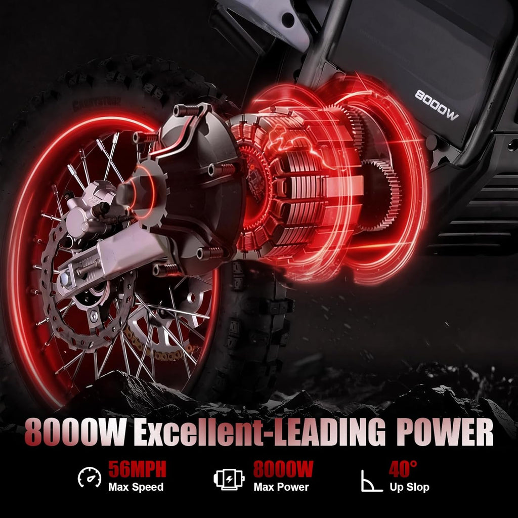 8000W Electric Dirt Bike for Adults, High-Performance Off-Road E-Motorcycle with Up to 56 MPH Speed, Hydraulic Disc Brakes, 19"/16" All-Terrain Tires & Long-Range Power System
