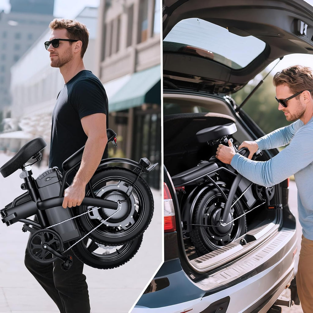 14" Folding Electric Bike for Adults & Teens, Peak 500W Motor, Up to 25 MPH, Long-Range Mini Commuter E-Bike