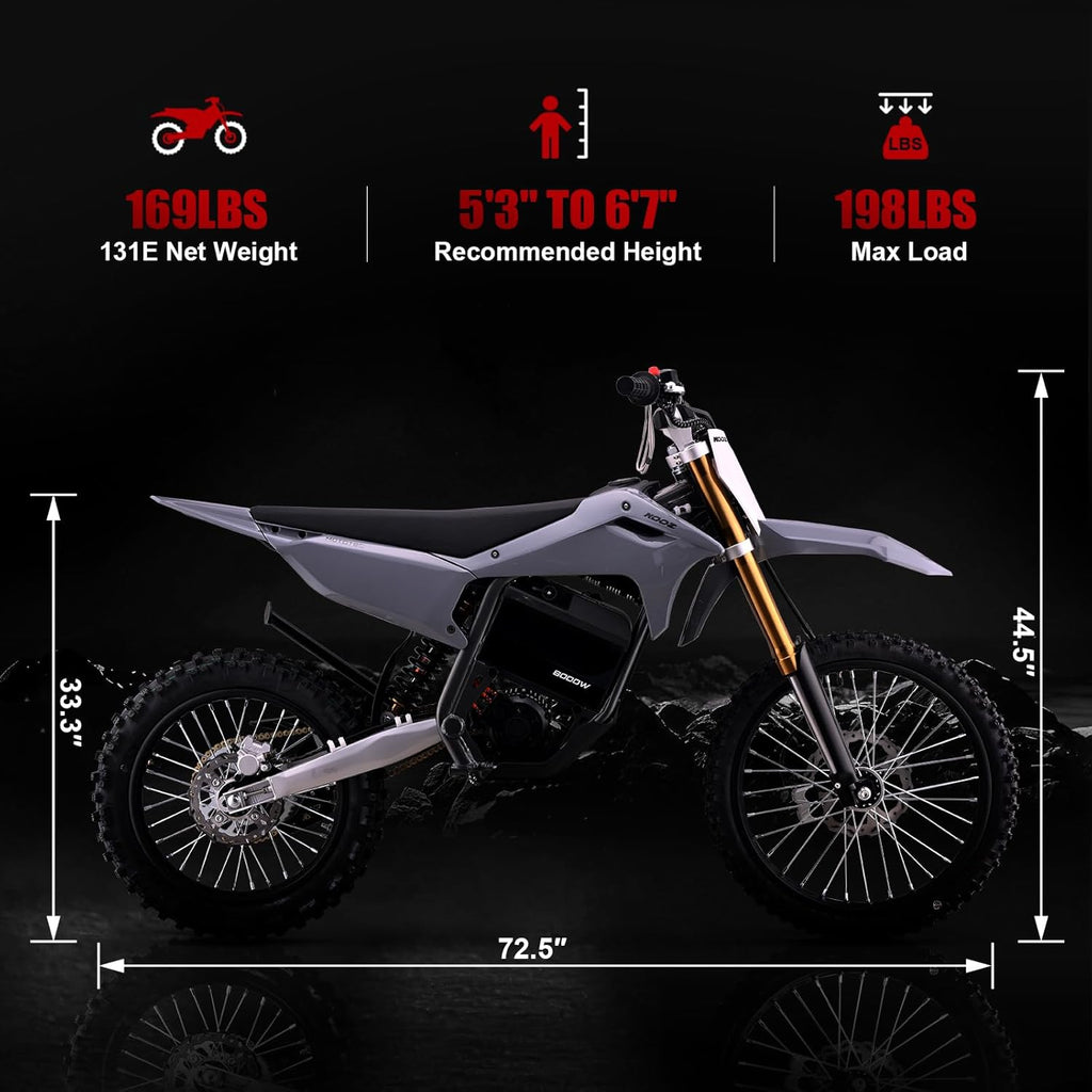 8000W Electric Dirt Bike for Adults, 72V High-Performance E-Motorcycle with Up to 56 MPH Speed, Hydraulic Brakes, All-Terrain 19”/16” Tires & Long-Range Battery System