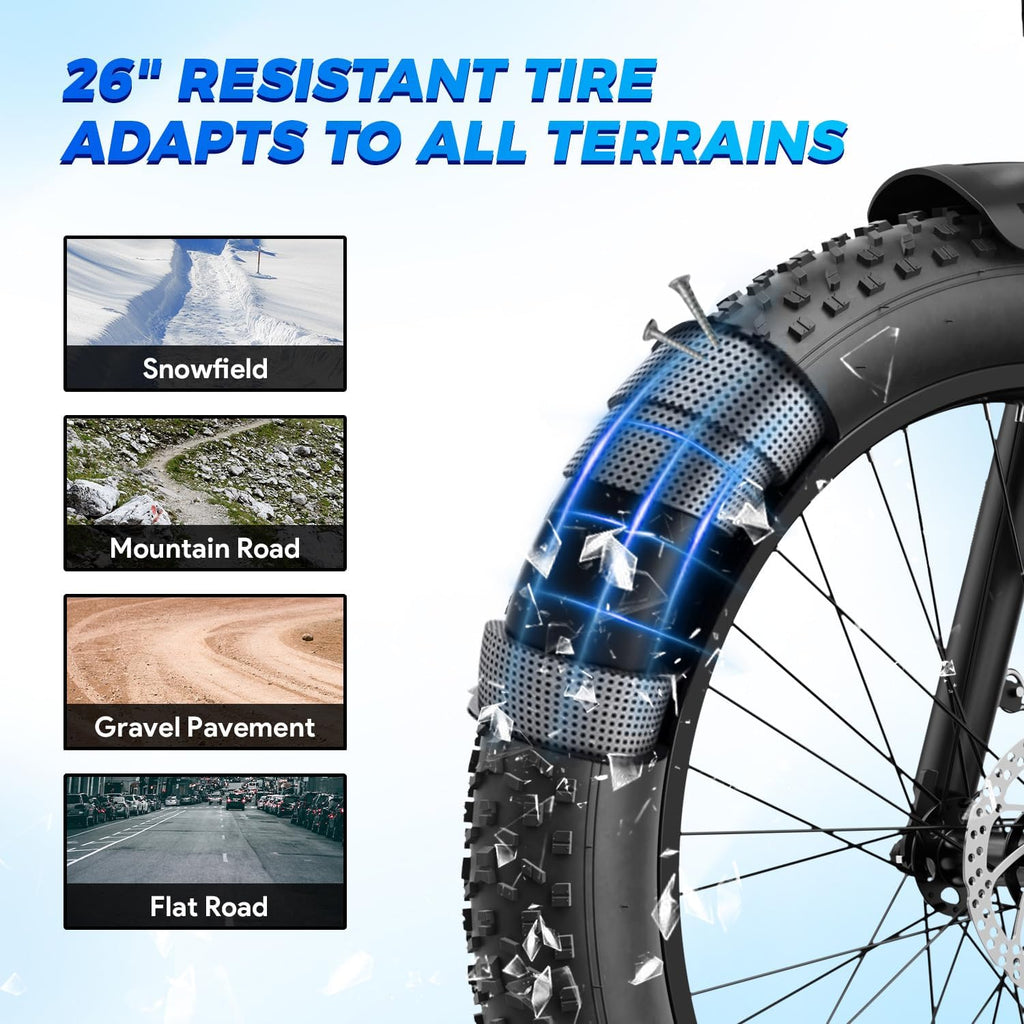 Electric Mountain Bike Combo for Adults, 1800W Peak Motor, 26" × 4.0" Fat Tires, 7-Speed All-Terrain E-Bikes, Up to 85 Mile Range
