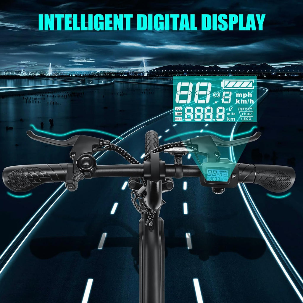 14" Foldable Electric Bike for Adults, Up to 20 MPH, 20–50 Mile Range, Dual Suspension, LCD Display, Compact Commuter E-Bike