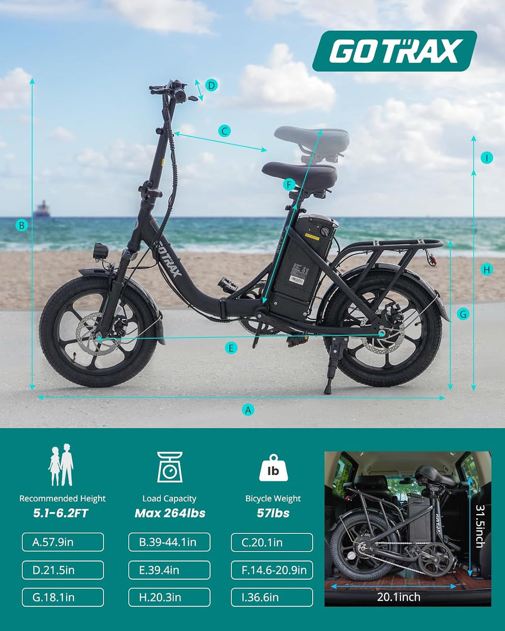 16" Foldable Electric Bike for Adults & Teens, 500W Peak Motor, Up to 15.5 MPH, Up to 28 Mile Range, Adjustable Commuter E-Bike with Front Suspension