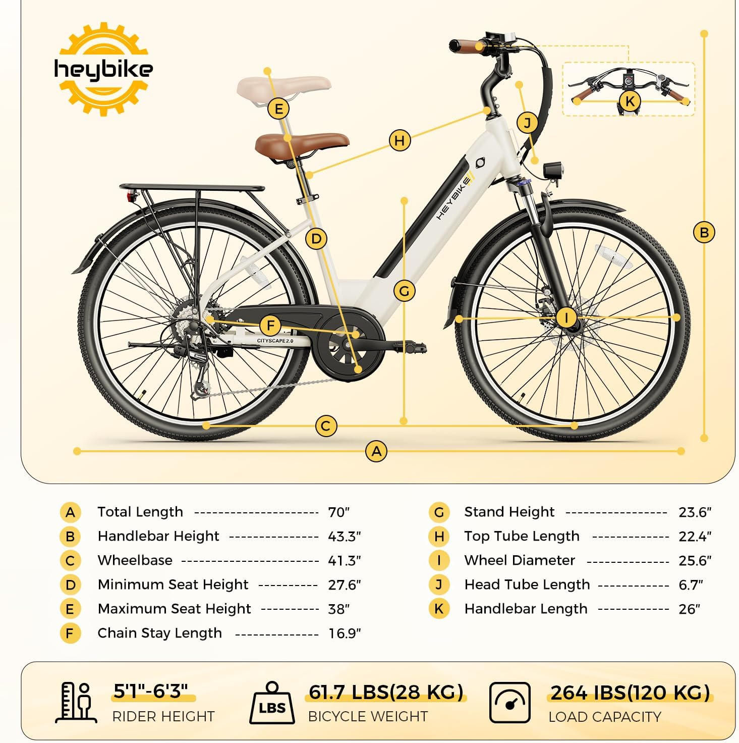26" Electric Commuter Bike for Adults, 1200W Peak Motor, Up to 50 Mile Range, 7-Speed City E-Bike with Removable Power Pack