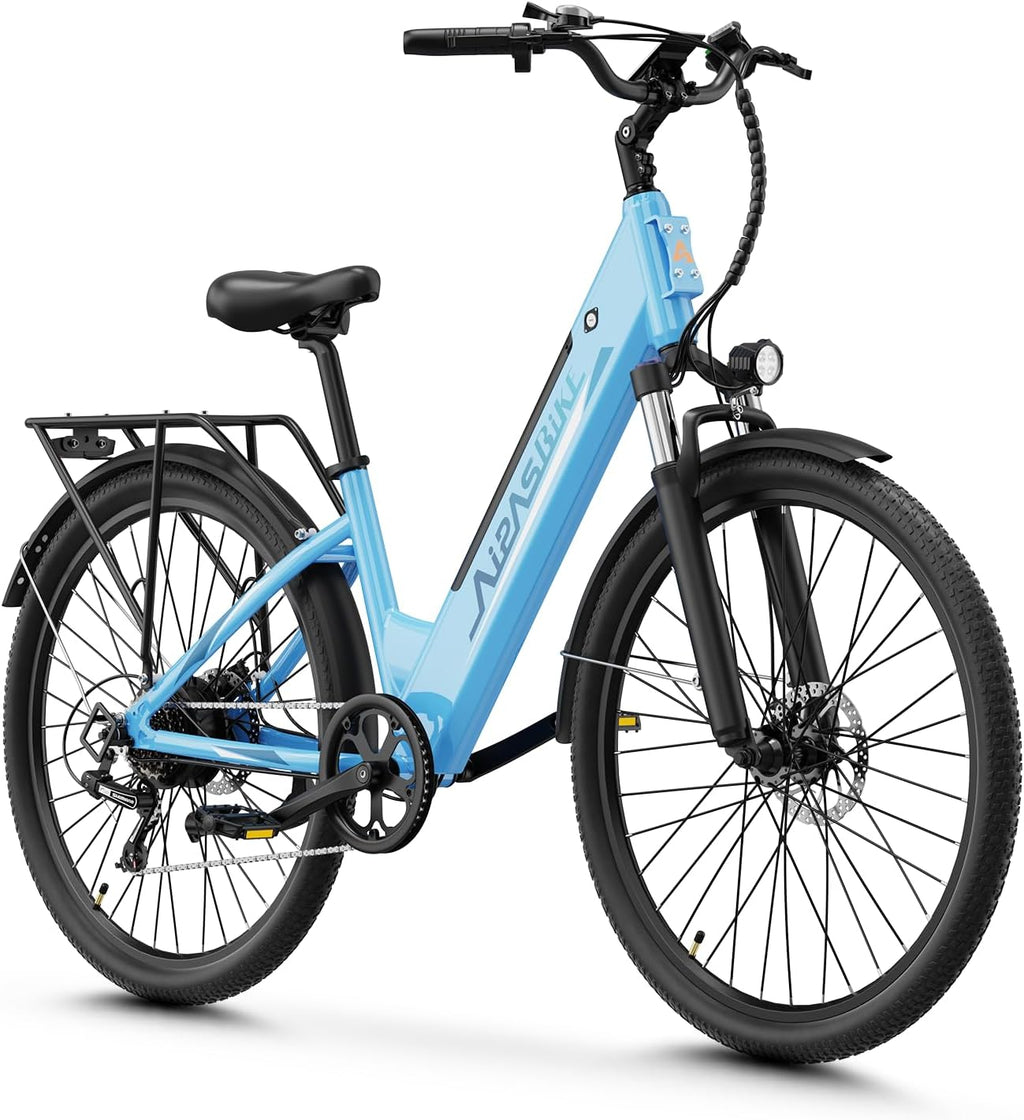 26" All-Terrain Electric Bike for Adults, 1100W Peak Motor, Up to 62 Mile Range, 7-Speed Commuter E-Bike with Adjustable Suspension