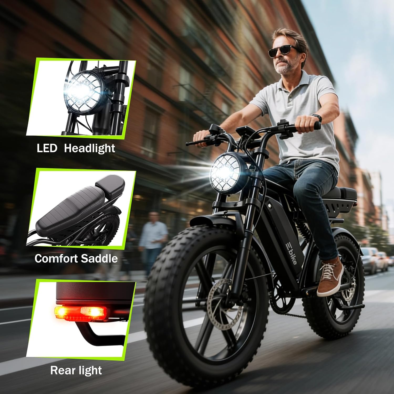 1500W Peak Electric Bike for Adults, 20" Fat Tire All-Terrain E-Bike, Up to 60–130 Miles Range, Electric Dirt Bike Style, UL 2849 Certified