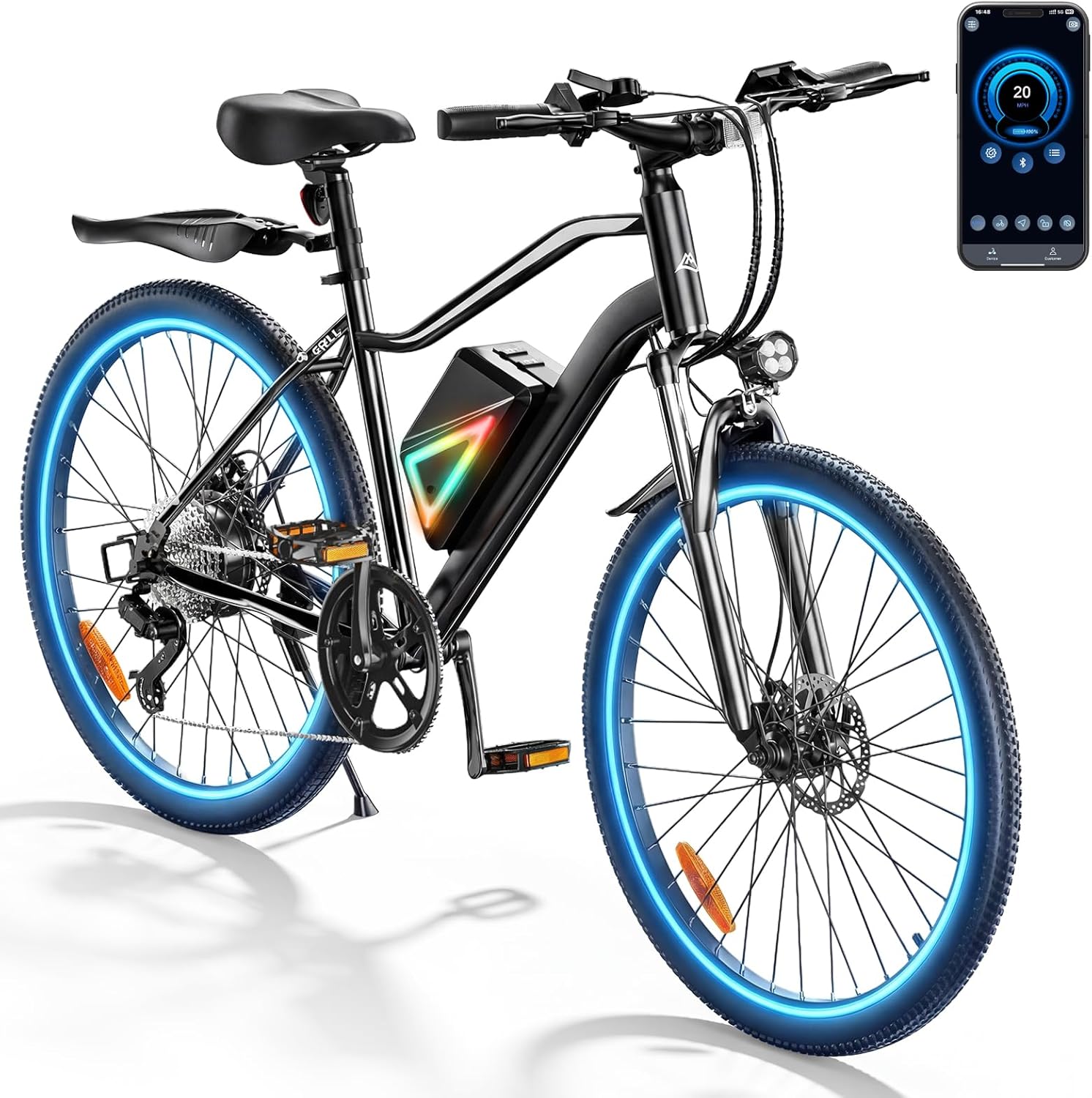 26" Electric Bike for Adults with 1000W Peak Motor, App Control, Front Suspension, Up to 20 MPH & 70+ Miles Range