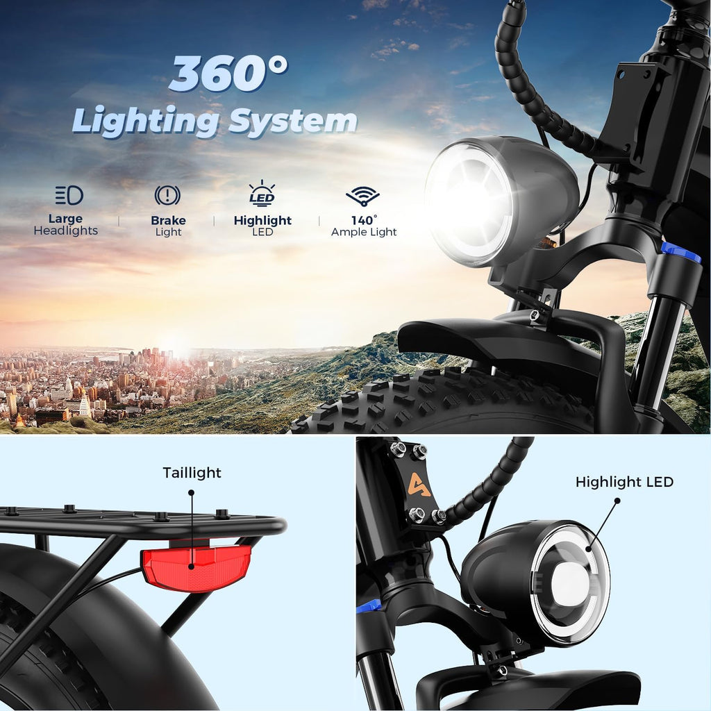 Electric Mountain Bike Combo for Adults, 1800W Peak Motor, 26" × 4.0" Fat Tires, 7-Speed All-Terrain E-Bikes, Up to 85 Mile Range