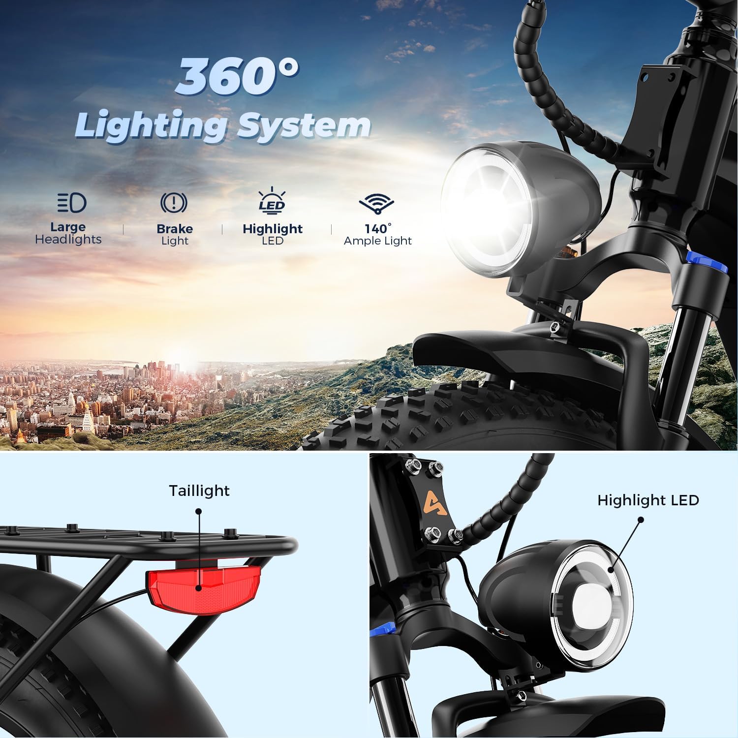 Electric Mountain Bike Combo for Adults, 1800W Peak Motor, 26" × 4.0" Fat Tires, 7-Speed All-Terrain E-Bikes, Up to 85 Mile Range