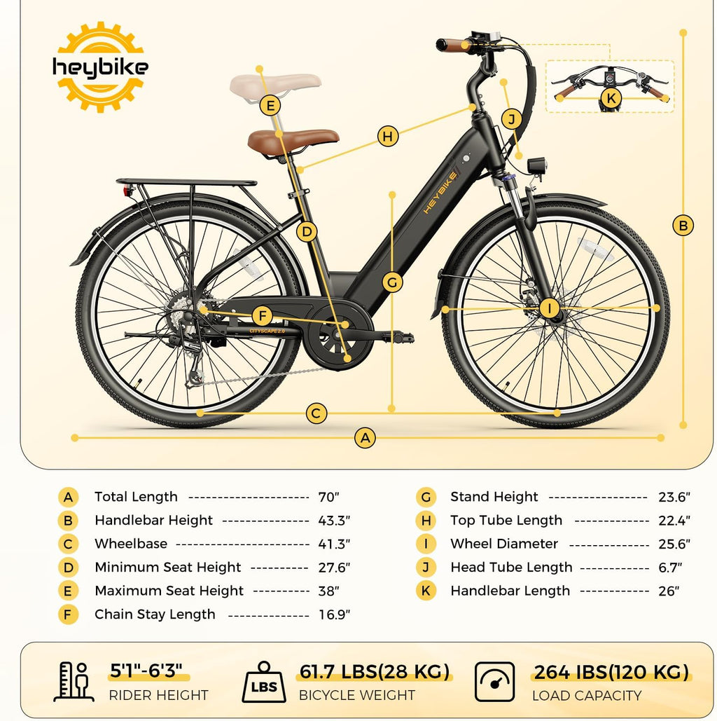 26" Electric Commuter Bike for Adults, Peak 1200W Motor, Up to 50 Miles Range, 7-Speed City E-Bike