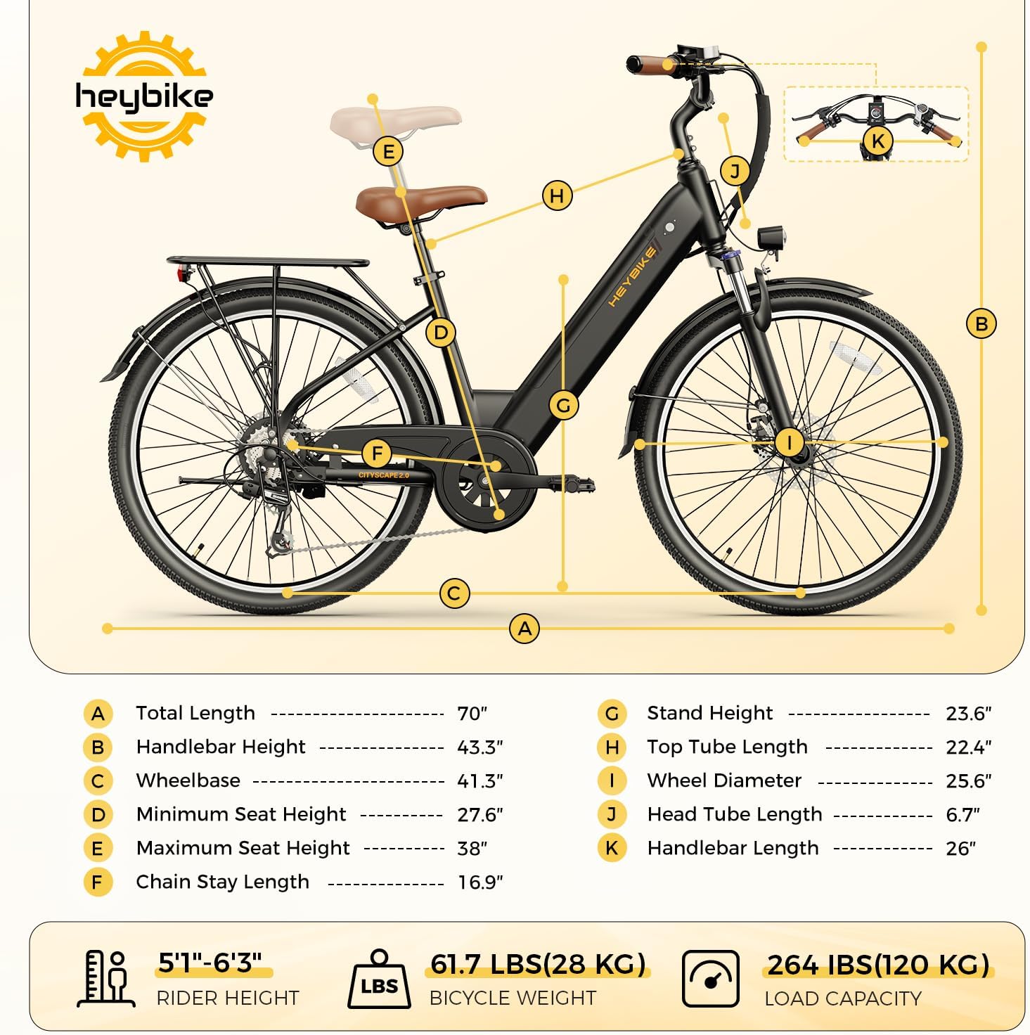 26" Electric Commuter Bike for Adults, Peak 1200W Motor, Up to 50 Miles Range, 7-Speed City E-Bike