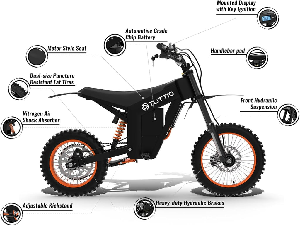 Electric Dirt Bike for Adults with Peak 2000W Motor, 14"/12" Fat Tires, Hydraulic Brakes, Off-Road Electric Motorcycle