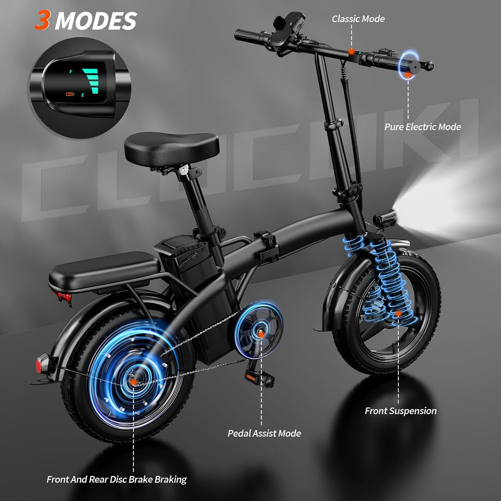 14" Foldable Electric Bike for Adults & Teens, Peak 550W Motor, Up to 25 MPH, Mini Commuter E-Bike with Up to 35 Miles Pedal-Assist Range