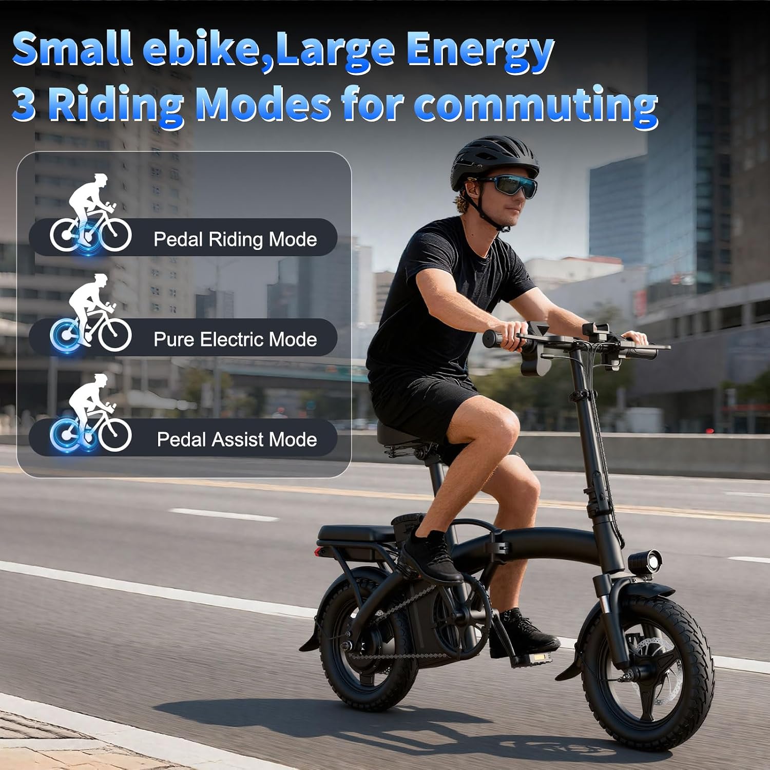 14" Foldable Electric Bike for Adults, 1000W Peak Motor, Up to 45 Mile Range, Compact Commuter E-Bike