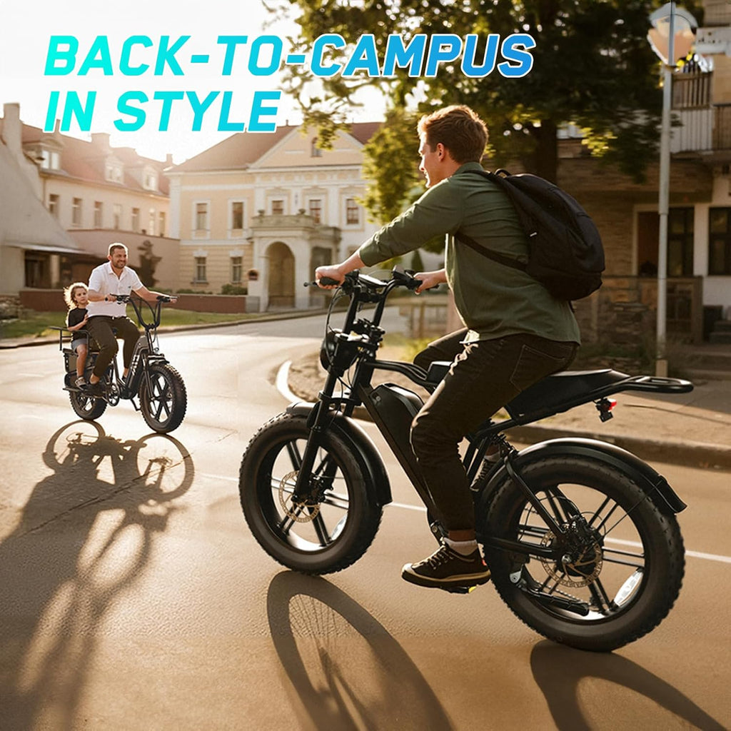 1500W Peak Electric Bike for Adults, 20" Fat Tire E-Bike with Up to 60 Miles Range, Full Suspension, 7-Speed Gear System & Removable Power Pack
