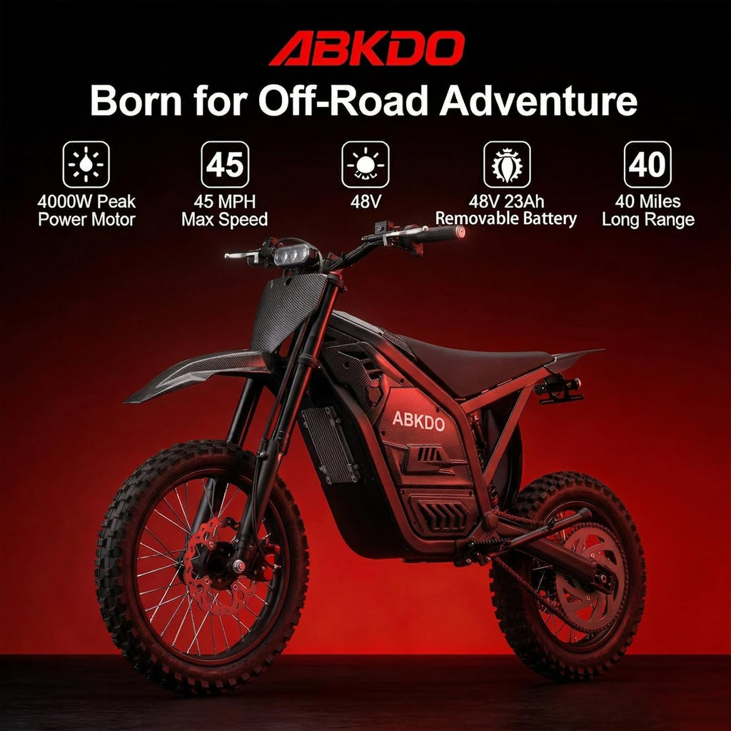 Electric Dirt Bike for Teens & Adults with Peak 4000W Motor, Up to 45 MPH, Long-Range Off-Road E-Bike with Fat Tires, Reverse Function, Phone Holder & Disc Lock