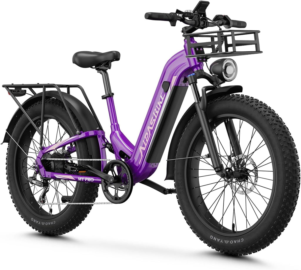 Electric Fat Tire Mountain Bike for Adults – High-Performance E-Bike with Powerful Motor, Long Range, 7-Speed Gear System & Rear Cargo Basket