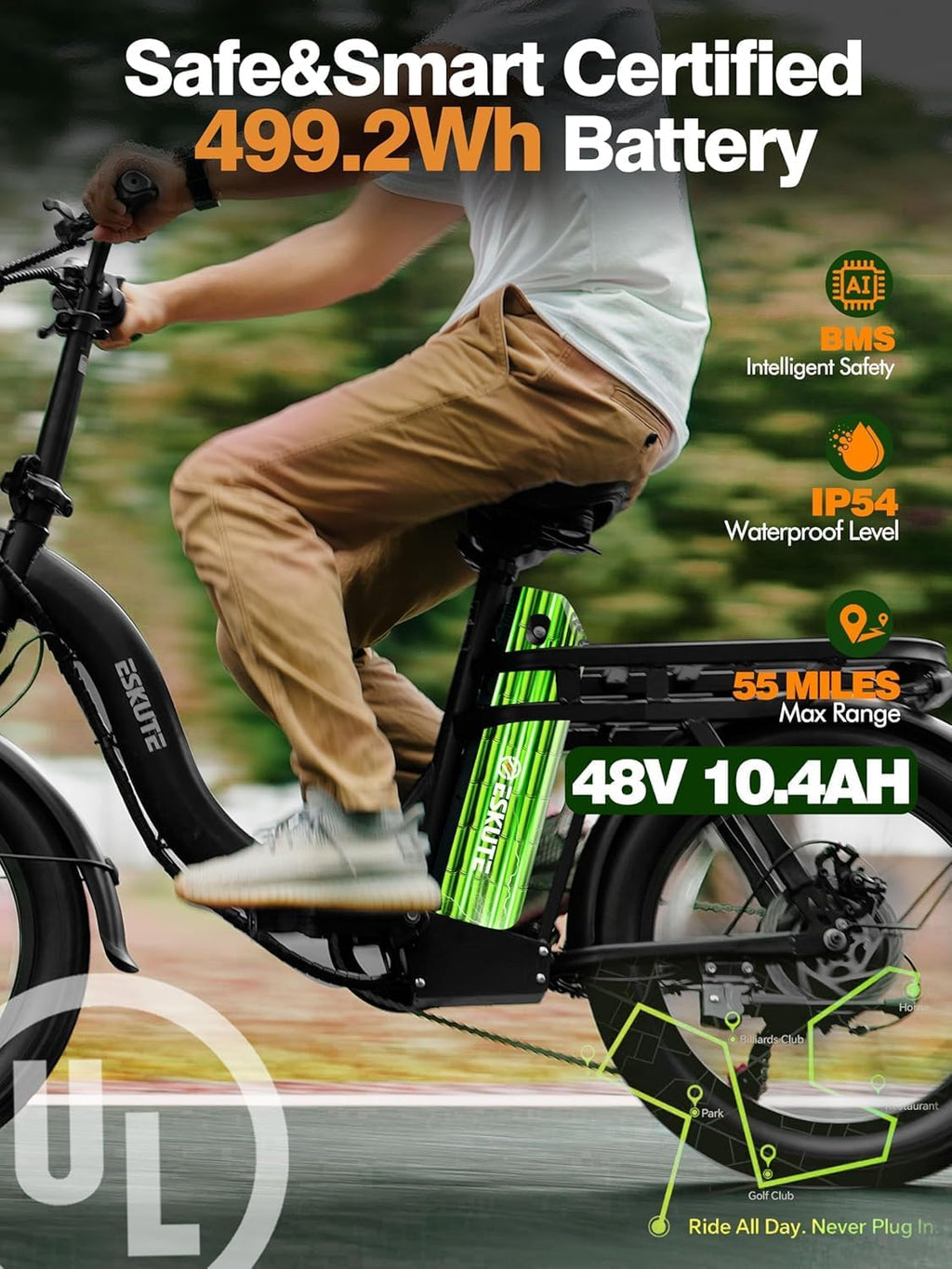20" Foldable Fat Tire Electric Bike for Adults, 1200W Peak Motor, Step-Through Cargo E-Bike, 7-Speed, Up to 55 Mile Range, NFC Unlock