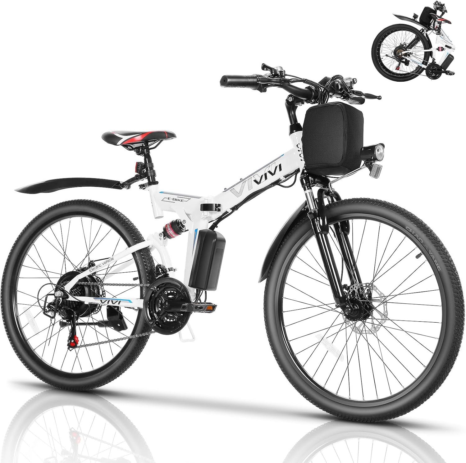 26" Folding Electric Mountain Bike for Adults, 500W Motor, Up to 50 Mile Range, 21-Speed Commuter E-Bike
