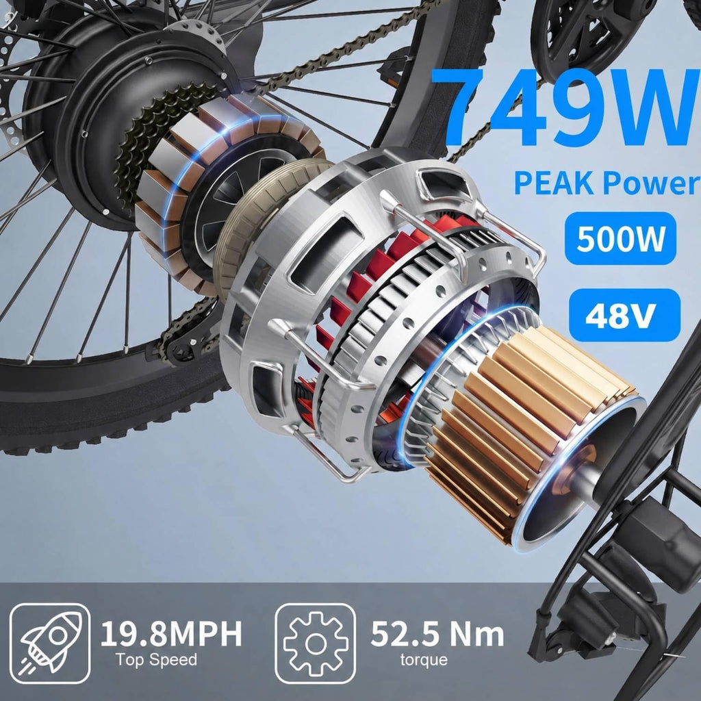26" Folding Electric Mountain Bike for Adults with 749W Peak Motor, Dual Shock Absorbers, 21-Speed Gear System, Up to 19.8 MPH & 50 Miles Range