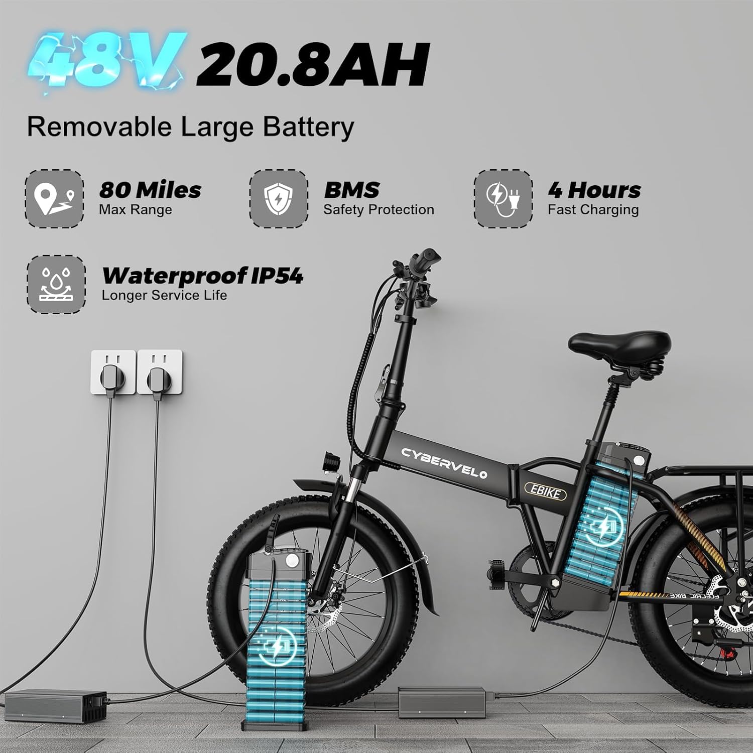 20" Foldable Fat Tire Electric Bike for Adults, Peak 1000W Motor, 7-Speed Commuter E-Bike with Up to 60 Miles Range
