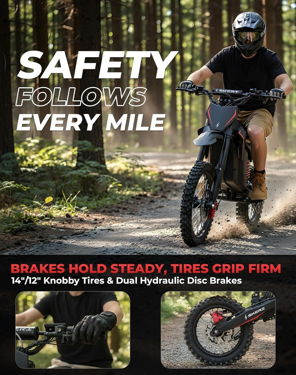 Electric Dirt Bike for Adults & Teens, 3200W Motor, Up to 37 MPH, 14"/12" Fat Tire Off-Road E-Bike, Dual Suspension, Hydraulic Disc Brakes