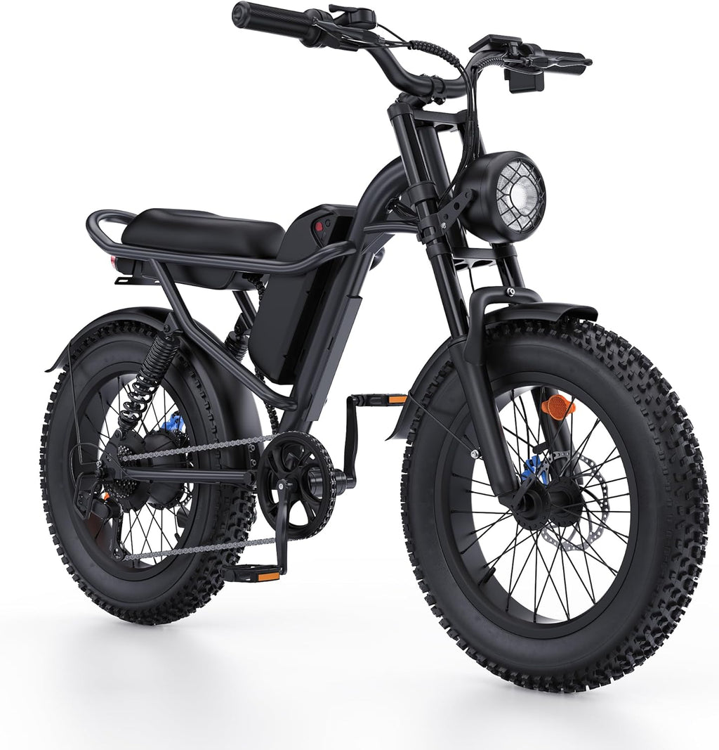 20" Fat Tire Electric Mountain Bike for Adults with 1500W Peak Motor, 7-Speed Gear System, Dual Headlights, Up to 28 MPH & Off-Road Design
