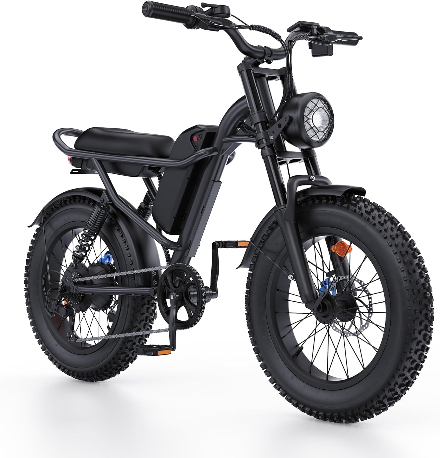 20" Fat Tire Electric Mountain Bike for Adults with 1500W Peak Motor, 7-Speed Gear System, Dual Headlights, Up to 28 MPH & Off-Road Design