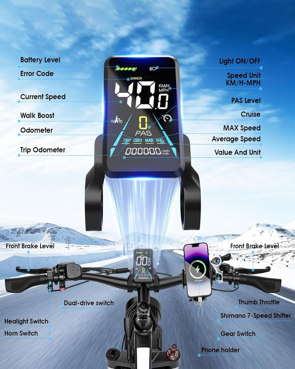 Dual Motor Electric Mountain Bike for Adults, 6000W Peak Power, Up to 50 MPH, Up to 100 Mile Range, Full Suspension, Hydraulic Brakes, 24"/26" Fat Tire E-Bike